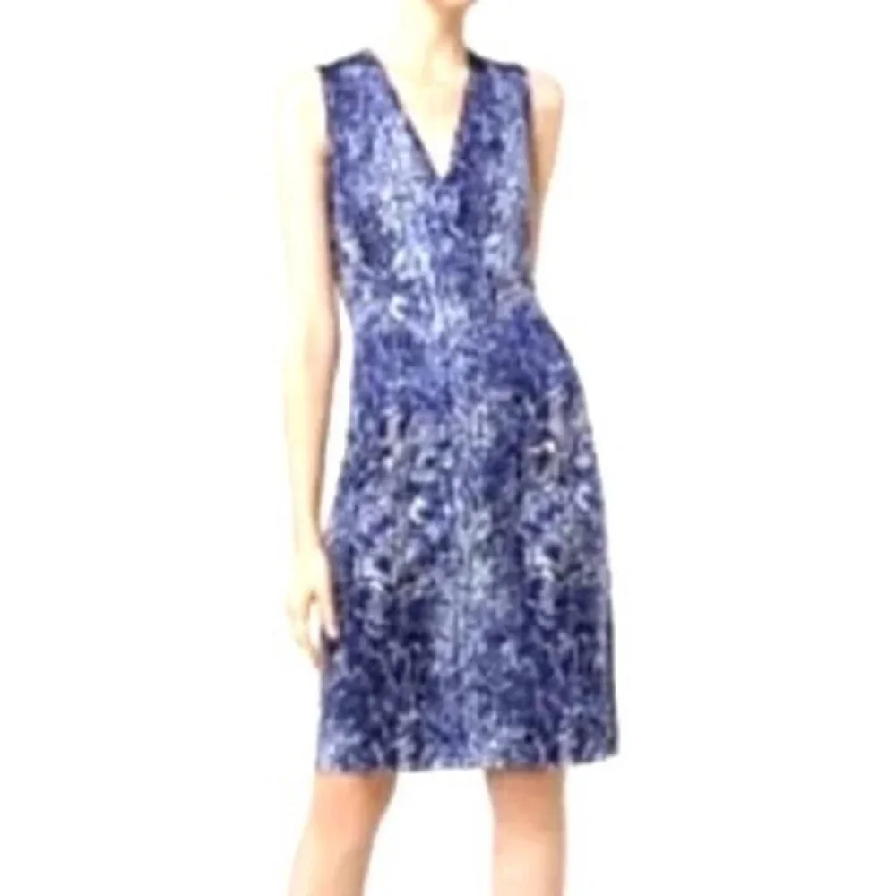 Tory Burch Carly Silk Fit & Flare Faux Wrap Dress Blue Snakeskin Print Knee Leng - Picture 1 of 11